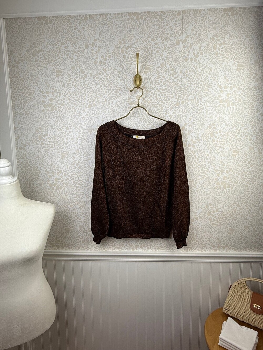 BODEN Mabel Boat Neck Copper Sparkle Relaxed Fit Lightweight Sweater - Size - 4